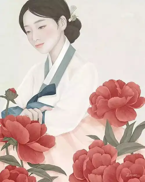 温柔,诗意,朦胧,画女孩与花
