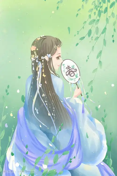 唯美卡通治愈小清新3月你好春季绿色插画图片千库网