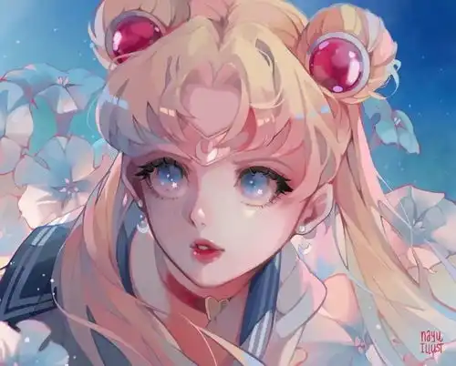 糖果色调的梦幻美少女插画,干净又剔透