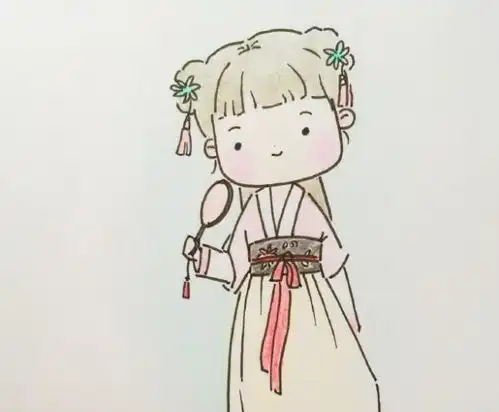 中国风竹简经汉服的小姑娘笔划