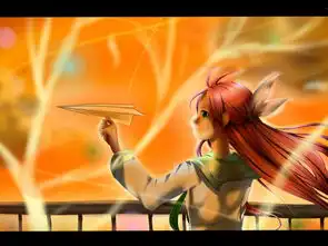 求一张动漫图一个红色长发白裙女孩,手里拿着纸飞机