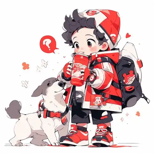 17028511325424993可爱卡通男孩与狗全身插画
