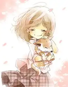 一个双手胸前握紧微笑的女生,动漫图片,清新,治愈系,背景颜色和女生衣服颜色好像是青色或者浅绿色