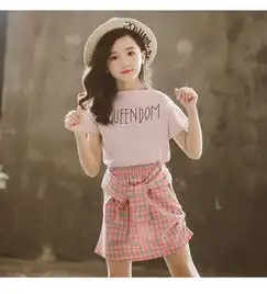2019夏季新款女童韩版休闲套中大童个性大字母t格子裙两件套