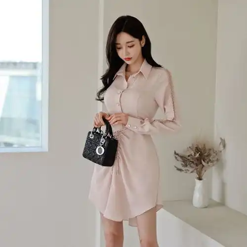 想做你的粉色恋人,她来了她真的来了,少女粉色系衬衫裙