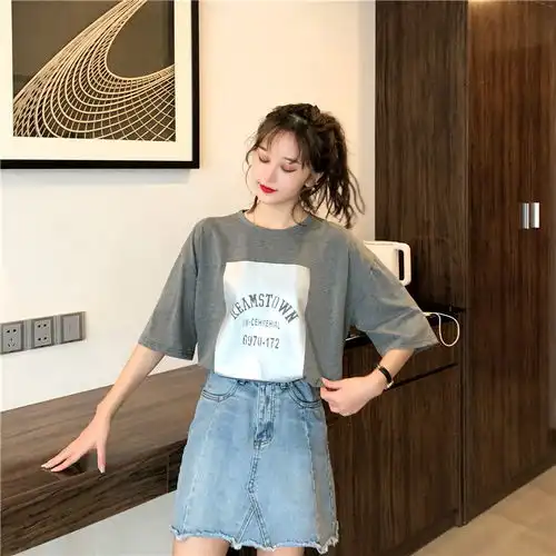 网红港风ins潮短袖t恤女夏季2020新款宽松丧系上衣服怪味原宿风