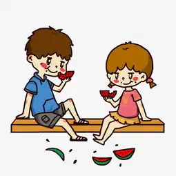 吃西瓜的小女孩插画图片素材其他格式下载动漫人物大全
