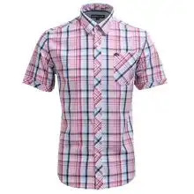 jamesearl男士纯棉短袖衬衫白底粉蓝色格纹衬衫da1020052021417541