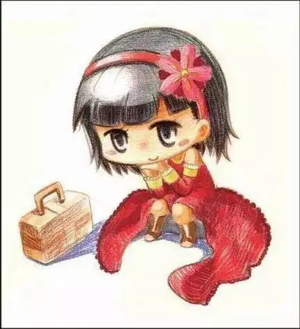 彩铅动漫人物彩铅动漫手绘旅行中的少女