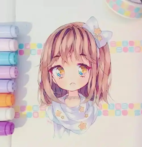 分享一组可爱的美少女头像马克笔手绘插画,萌萌少女心