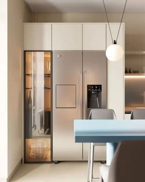 85平现代简约风三居室,米白色与琉璃蓝很利落,寸寸都是高级感