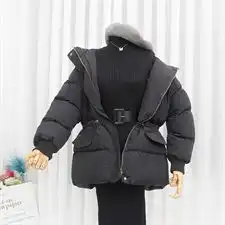 小视频2019秋冬新款韩系纯色小个子棉服真毛领连帽加厚棉衣