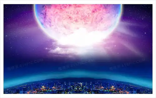 蓝色星空月亮城市背景图背景图片下载12366x7741像素jpg格式图精灵
