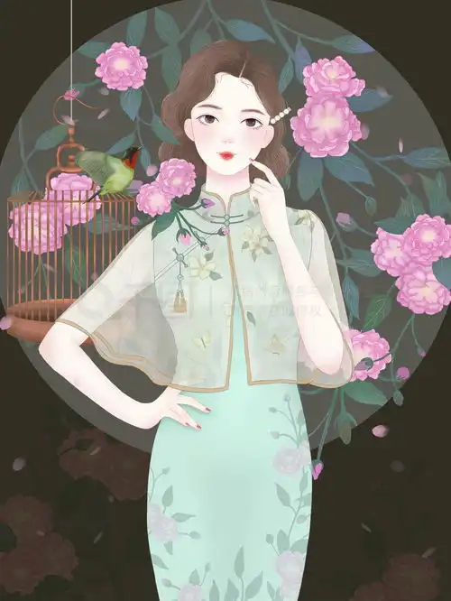 复古插画原创手绘古风水彩民国复古旗袍美女国潮插画免费下载插画图片3543像素千图网