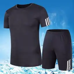 2019夏季新款短袖套装男三条杠运动休闲两件套