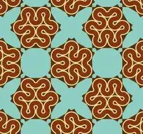 青色背景上棕红色六边形花纹印花矢量图案下载1884894