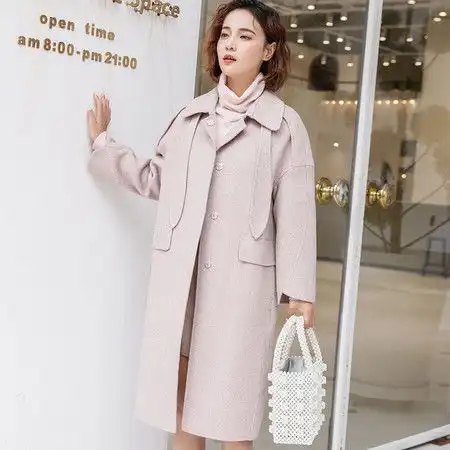 施悦名2018新款高端纯色双面呢羊绒大衣女宽松中长款羊毛呢外套图片大全邮乐官方网站