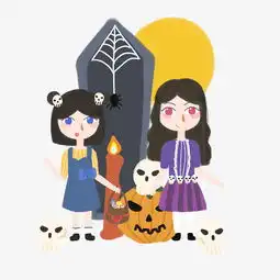 万圣节暖色系卡通手绘女孩过节日南瓜车月亮免抠图片素材其他格式下载动漫人物大全
