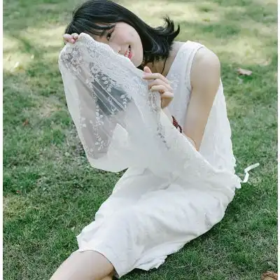 小步格调夏文艺复古刺绣蕾丝连衣裙系带中长堆糖,美图壁纸兴趣社区