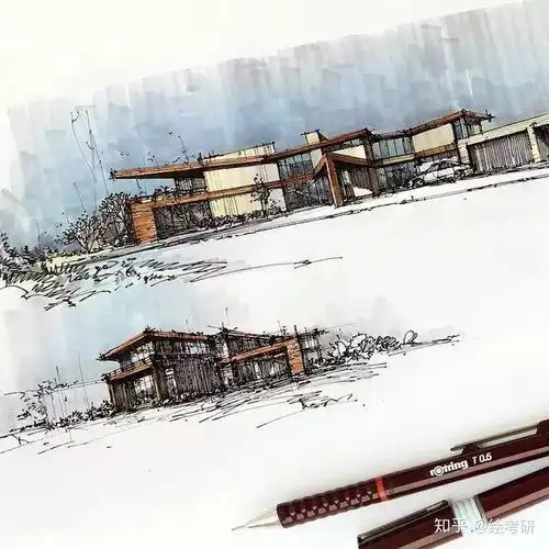 精湛的马克笔建筑景观手绘效果图