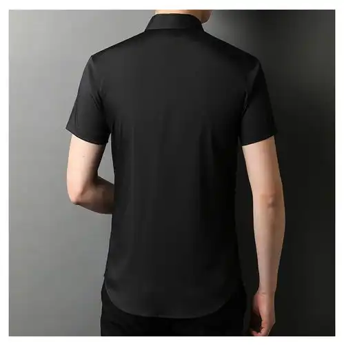 汤河之家仿真丝白衬衫男士2021夏季桑蚕丝修身职业商务冰丝短袖衬衣