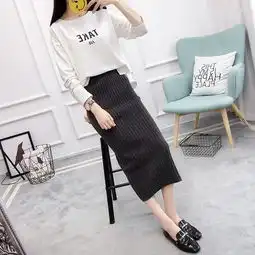 不开叉半身裙女2018秋冬季新款包臀中长款毛线裙ins超火针织裙子