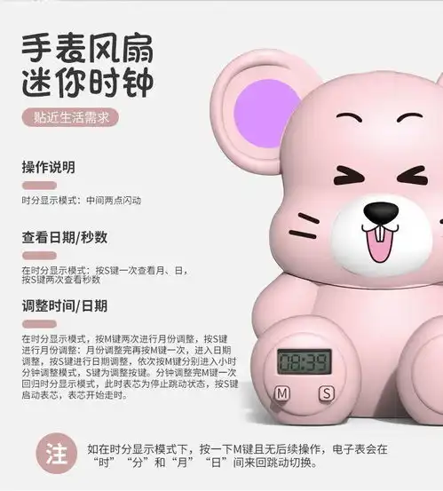 抖音同款呆萌鼠迷你便捷小风扇手表usb充电网红儿童卡通玩具手表