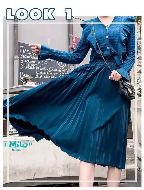 穿腻了毛衣半裙这11套半裙连衣裙的穿搭,时髦又显瘦