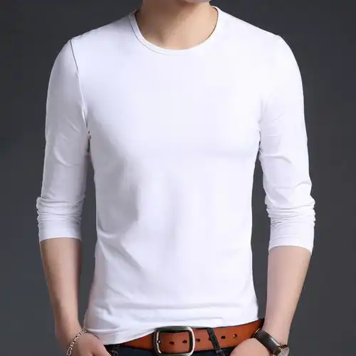 2件男士长袖t恤修身内衣纯色白色秋衣中青年体恤黑色长袖男打底衫