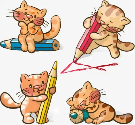 卡通猫咪与铅笔矢量图高清素材可爱免费下载页面网页平面电商创意素材png素材素材