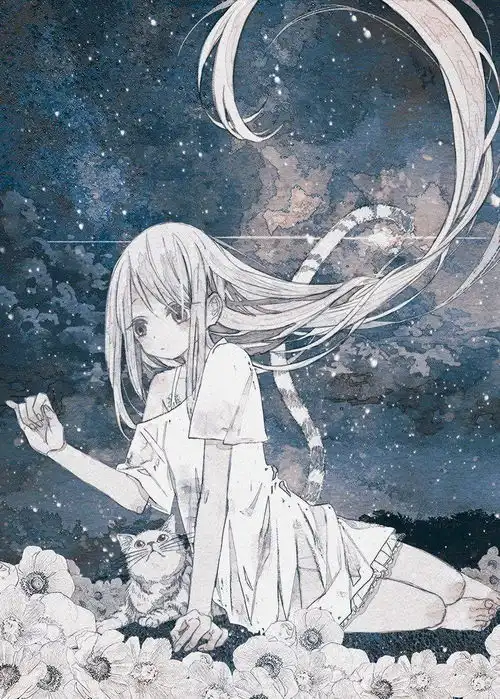 水彩插画猫与漫画少女治愈系插画太好看了还有组情头