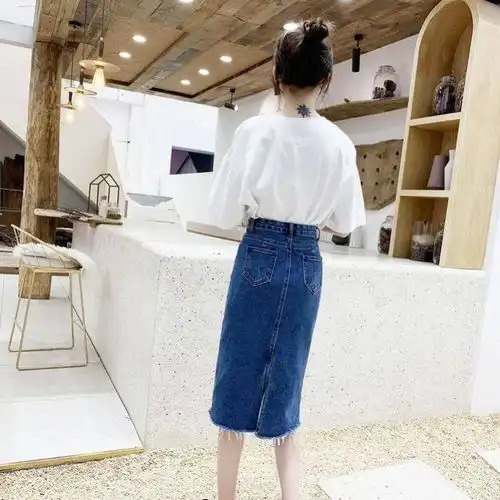 网红同款牛仔裙女中长款2020夏新款chic港味复古高腰a字半身包裙