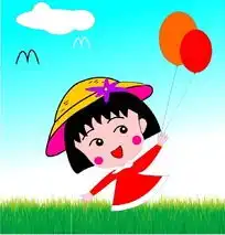 卡通人物插画草地放飞汽球的樱桃小丸子卡通人物矢量图下载2053113