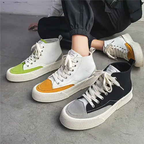 卓纪高帮帆布鞋男潮流百搭拼色韩版休闲男鞋子日系学生中帮男板鞋