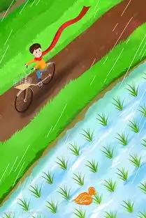 绿色系漫画风谷雨清明骑自行车配图插画图片千库网