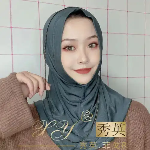 穆斯林新款头巾秋冬链条流苏纱巾方便套头回族简单盖头网红爆款包