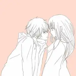 求帮找下图粉色背景白色人物男女对视的动漫情侣头像