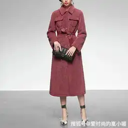 2019冬装新款欧美时尚显瘦海棠红色皮草大衣长款单排气质外套