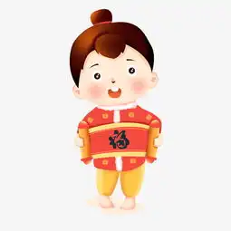 矢量分层拿着福字卷轴的伪3d卡通福娃图片素材其他格式下载动漫人物大全