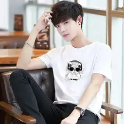 夏季男士短袖t恤男打底衫国潮上衣服宽松潮半袖白丅圆领体恤男装