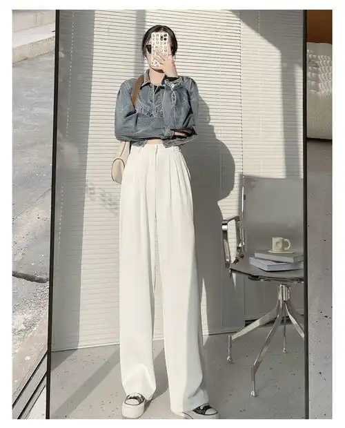 白色阔腿裤女夏季薄款高腰高级垂感休闲裤春秋宽松显瘦拖地西装裤