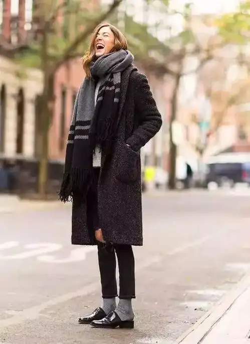 大衣围巾最保暖的时髦精