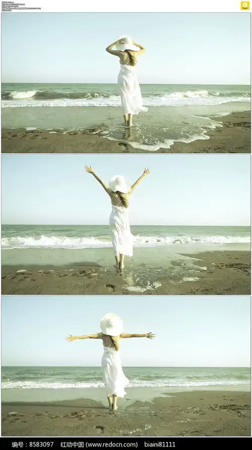 美女面向大海实拍视频素材红动网