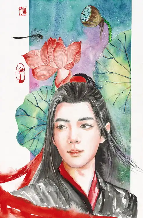 王一博蓝忘机古风水彩人物