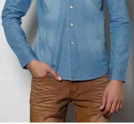 sportica斯波帝卡夏季新品时尚休闲石墨水洗扎花男士蓝色纯棉牛仔长袖衬衫s183550