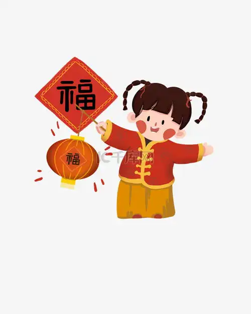 手绘春节红色提灯笼人物卡通女孩人物png免抠素材图片免费下载千库网