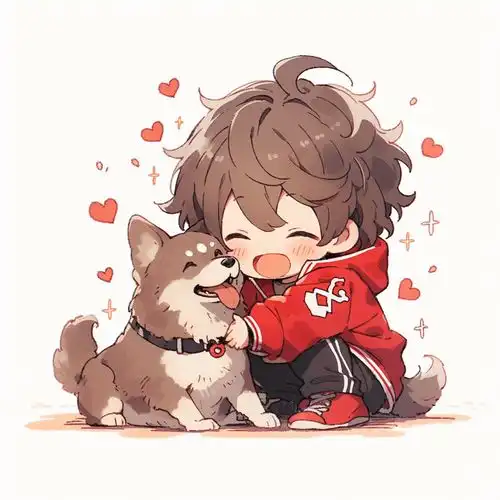 17028512110718224可爱卡通男孩与狗全身插画