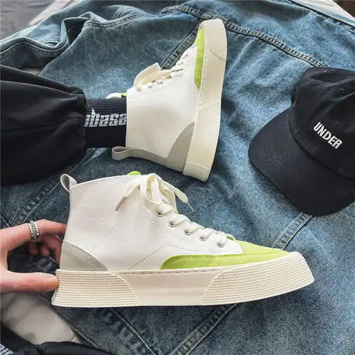 卓纪高帮帆布鞋男潮流百搭拼色韩版休闲男鞋子日系学生中帮男板鞋