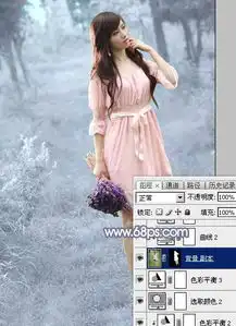 photoshop打造梦幻的淡蓝色树林美女图片
