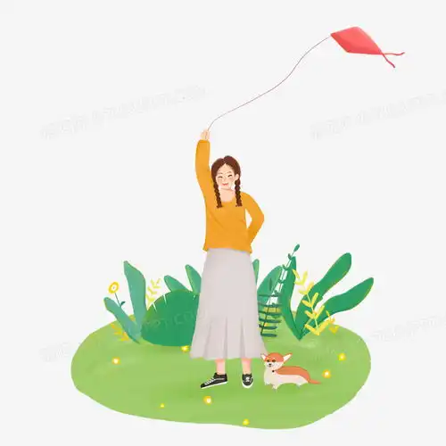 手绘卡通女孩春天放风筝元素png图片素材免费下载春天png40004000像素